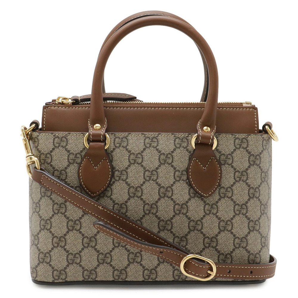 Gucci GG Supreme 2way Crossbody Leather Beige Cream Brown